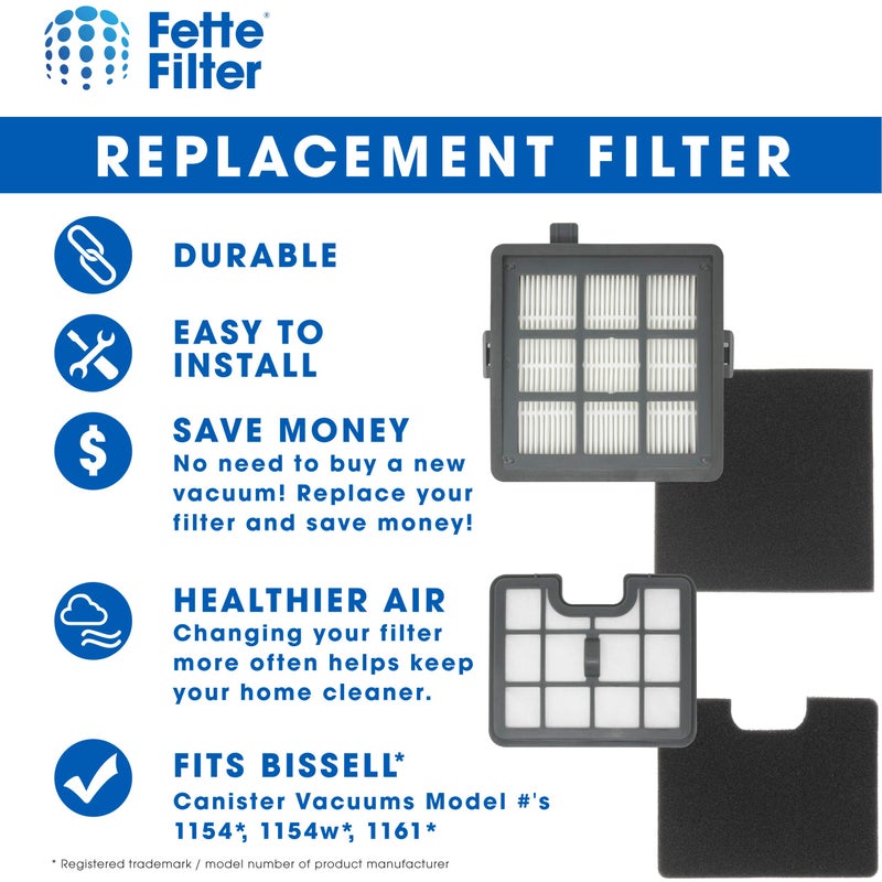 Fette Filter - Filter Set Compatible with Bissell Hard Floor Expert Canister Vacuum Series 1154 & 1161 Contains- 1 PreMotor 1 Sponge 1 Post Motor 1 Foam Part #s 1602084, 1602085, 1602086, 1602094. - Image 3